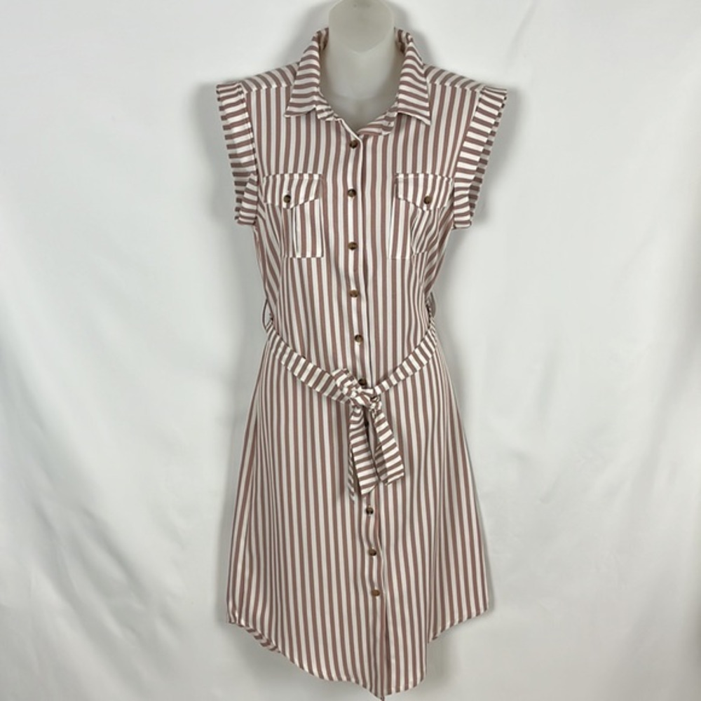 Bishop + Young Striped Front Pocket Casual Knee Lengt Shirt Dress Size XS
